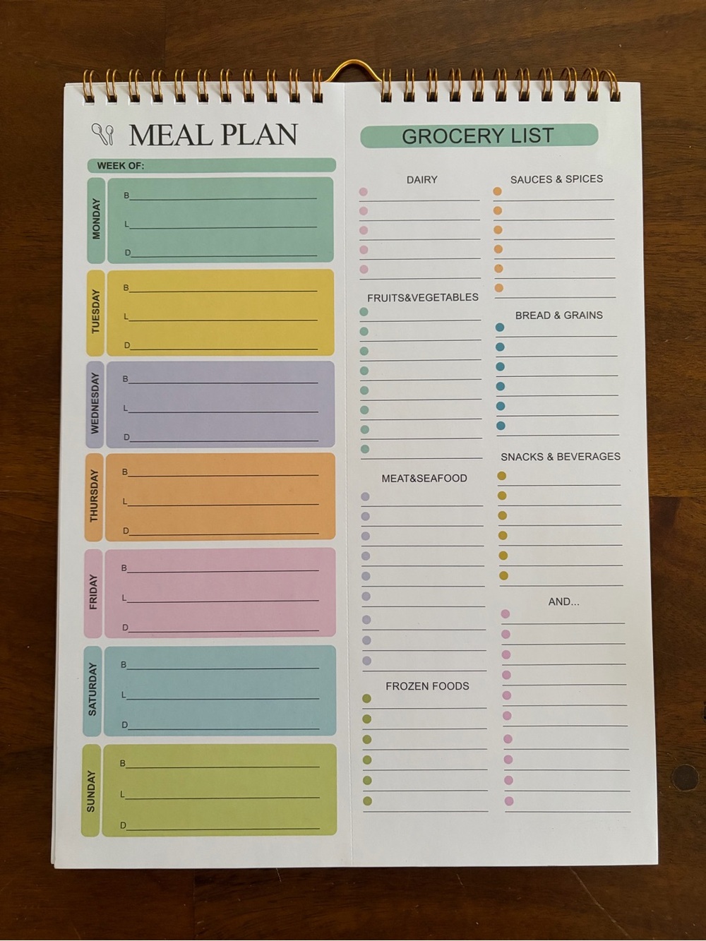 NWOT Meal Plan & Grocery List Notepad - Colorful Weekly Organizer